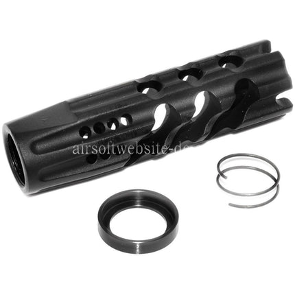 APS EMG Licensed F1 Firearms Dragon Slay Faced Mündungsbremse Mündungsfeuerdämpfer Geeignet für -14mm CCW CCW Gegen den Uhrzeigersinn Lauf Gewehre Airsoft Schwarz