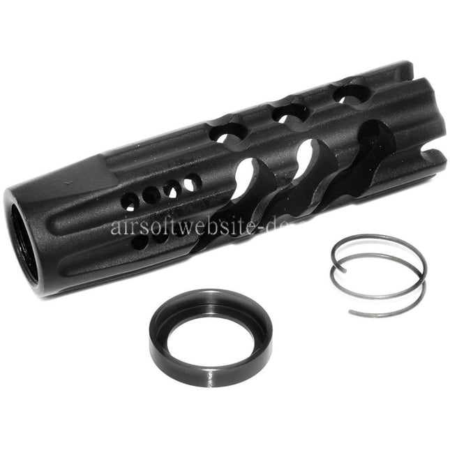 APS EMG Licensed F1 Firearms Dragon Slay Faced Mündungsbremse Mündungsfeuerdämpfer Geeignet für -14mm CCW CCW Gegen den Uhrzeigersinn Lauf Gewehre Airsoft Schwarz