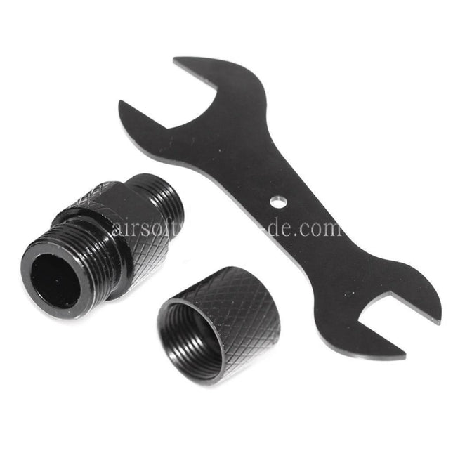 Airsoft Website Laufschalldämpfer Kompensatoradapter (-12mm CCW bis -14mm CCW) mit Schraubenschlüssel Geeignet für Tokyo Marui G17 Serie Pistolen