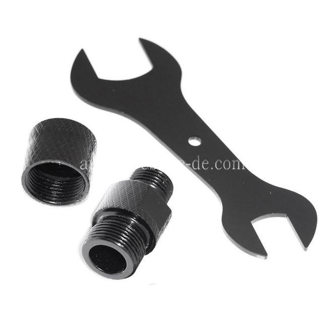Airsoft Website Laufschalldämpfer Kompensatoradapter (+11mm im Uhrzeigersinn bis -14mm gegen den Uhrzeigersinn) mit Schraubenschlüssel Geeignet für WE/DOUBLE BELL/KSC M9 Serie Pistolen