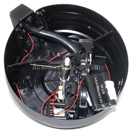 CYMA 2500rd Sheet Stahl Kabel und Soundsteuerung Elektrisch Trommelmagazin mit EU 220v Plug Charger Geeignet für AK Serie AEG Gewehre Airsoft Schwarz