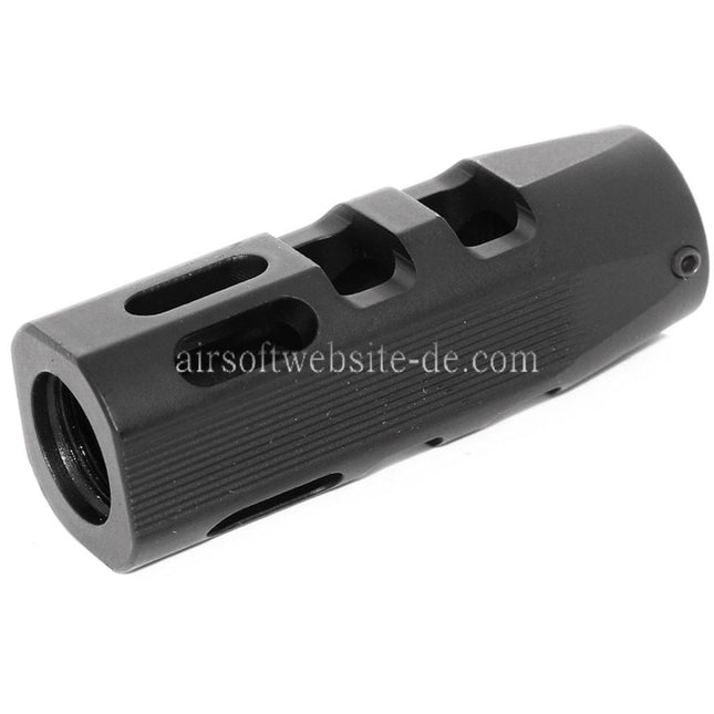 APS 62mm Evolution Tech Mündungsbremse Mündungsfeuerdämpfer 1.1 Geeignet für -14mm CCW Gegen den Uhrzeigersinn Lauf Gewehre Airsoft Schwarz