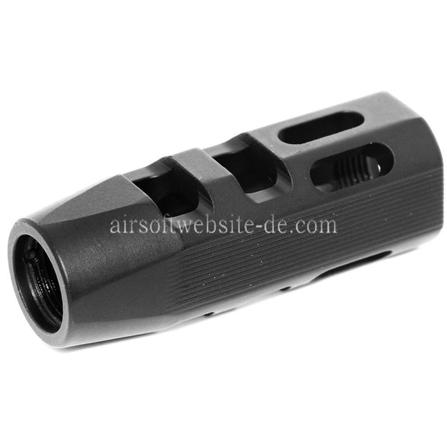 APS 62mm Evolution Tech Mündungsbremse Mündungsfeuerdämpfer 1.1 Geeignet für -14mm CCW Gegen den Uhrzeigersinn Lauf Gewehre Airsoft Schwarz