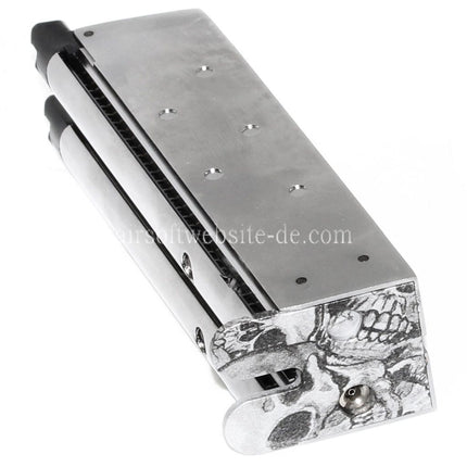 Armorer Works AW 32rd Doppel Lauf Gas Magazin Geeignet für AW MX Serie / WE Doppel Lauf 1911 Serie GBB Pistolen Airsoft Silber (Skull Cam Grundplatte)