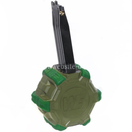WE (WE-TECH) 350rd Gas Trommelmagazin Geeignet für Hi-Capa GBB Pistolen Airsoft OD