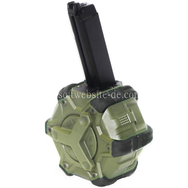 WE (WE-TECH) 350rd Gas Trommelmagazin Geeignet für G17 G18C G-Serie GBB Pistolen Airsoft OD