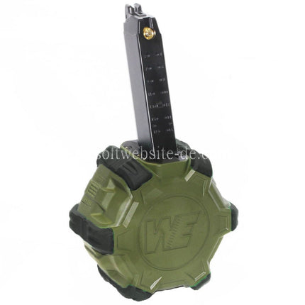 WE (WE-TECH) 350rd Gas Trommelmagazin Geeignet für G17 G18C G-Serie GBB Pistolen Airsoft OD
