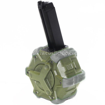 WE (WE-TECH) 350rd Gas Trommelmagazin Geeignet für G17 G18C G-Serie GBB Pistolen Airsoft OD