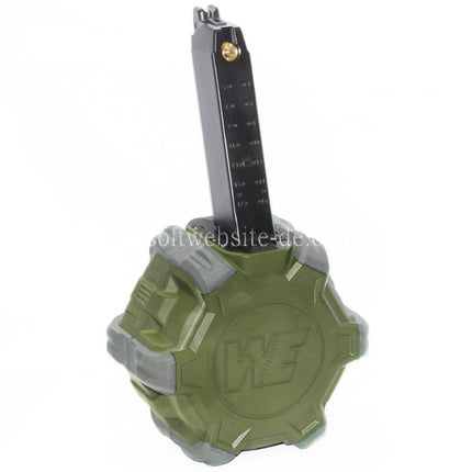 WE (WE-TECH) 350rd Gas Trommelmagazin Geeignet für G17 G18C G-Serie GBB Pistolen Airsoft OD