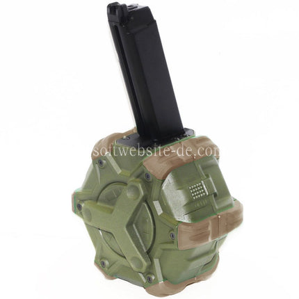 WE (WE-TECH) 350rd Gas Trommelmagazin Geeignet für G17 G18C G-Serie GBB Pistolen Airsoft OD