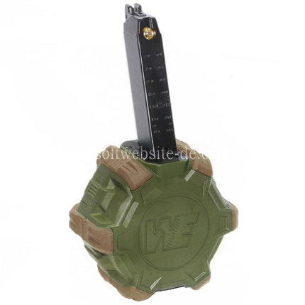 WE (WE-TECH) 350rd Gas Trommelmagazin Geeignet für G17 G18C G-Serie GBB Pistolen Airsoft OD