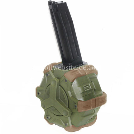 WE (WE-TECH) 350rd Gas Trommelmagazin Geeignet für Hi-Capa GBB Pistolen Airsoft OD