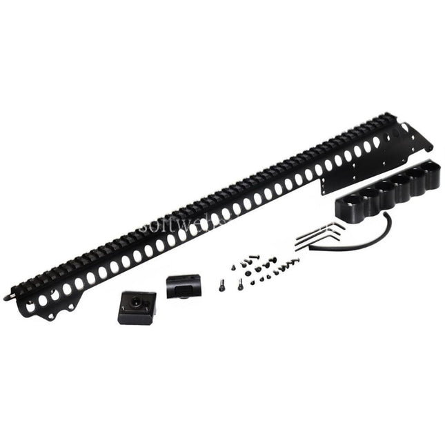 CYMA 537mm Aluminium Ober schienen System mit 6-Schalen Trägerhalterung Geeignet für CYMA Tokyo Marui M870 Serie Schrotflinte Airsoft Schwarz