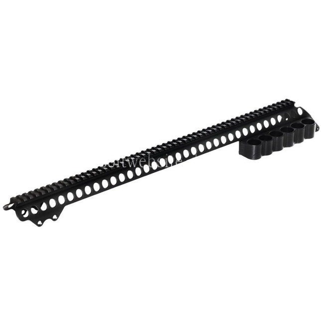 CYMA 537mm Aluminium Ober schienen System mit 6-Schalen Trägerhalterung Geeignet für CYMA Tokyo Marui M870 Serie Schrotflinte Airsoft Schwarz