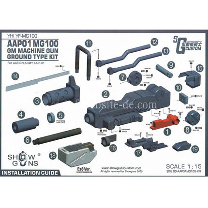 Show Guns Tactical SG RX-79 Gundam Ground Typ MG100 Maschinengewehr Kit mit Fire Pig Light Tracer geeignet für Action Army AAP-01 Serie GBB-Pistolen Airsoft