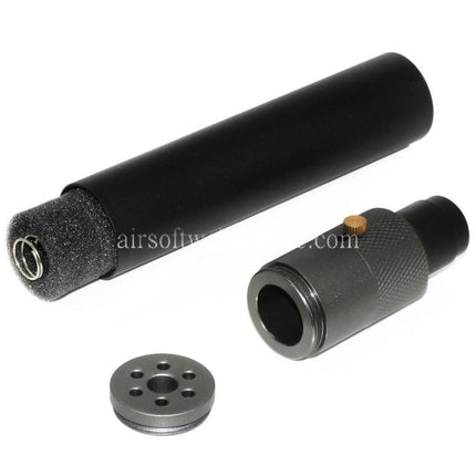 DOUBLE BELL 200mm/230mm x 35mm MPX-M-QD Schalldämpfer mit Mündungsfeuerdämpfer Geeignet für -14mm CCW Gegen den Uhrzeigersinn Lauf Gewehre Airsoft Schwarz/Grau