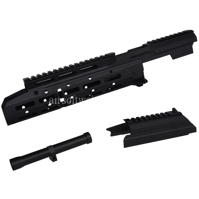 5KU Chassis SAG Stil MK3 Monolithic M-Lok Handschutz Schienen System Staubschutzhülle Set Geeignet für Tokyo Marui AKM GBB Serie Gewehre Airsoft Schwarz