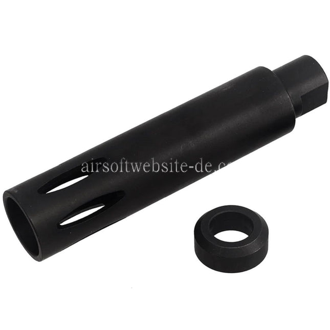 CYMA 113mm XM177 E2 Stil Mündungsfeuerdämpfer Geeignet für -14mm CCW Gegen den Uhrzeigersinn Lauf Gewehre Airsoft Schwarz