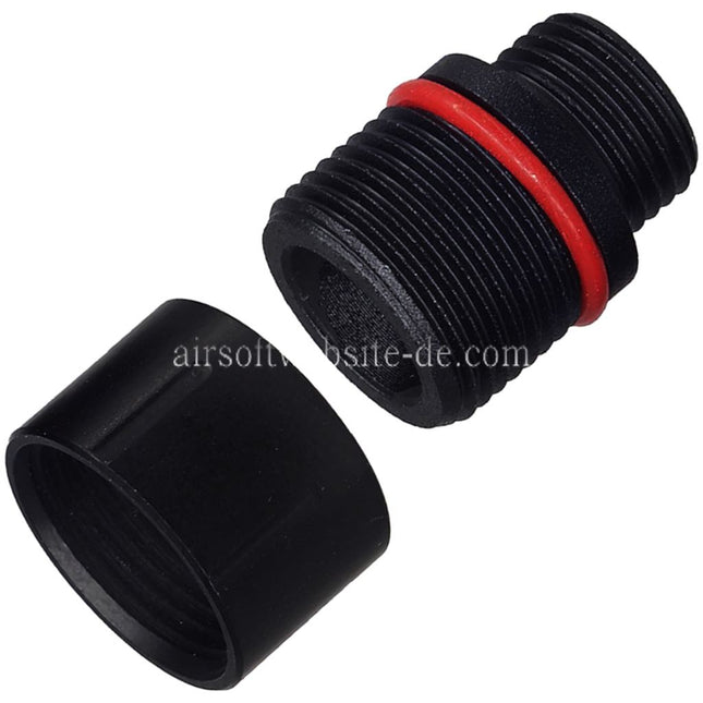 Airsoft Website Lauf Schalldampfer Kompensator Adapter mit Laufmantel Gewindeschutz Typ-2 Geeignet fur KSC M9 / WE Pistolen +11mm CW Gewinde im Uhrzeigersinn -14mm CCW Gewinde gegen den Uhrzeigersinn Schwarz